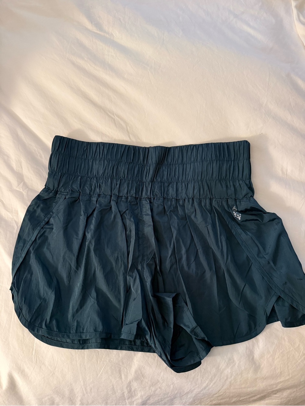 FP Movement by Free People Teal Smocked-Waist Athletic Shorts